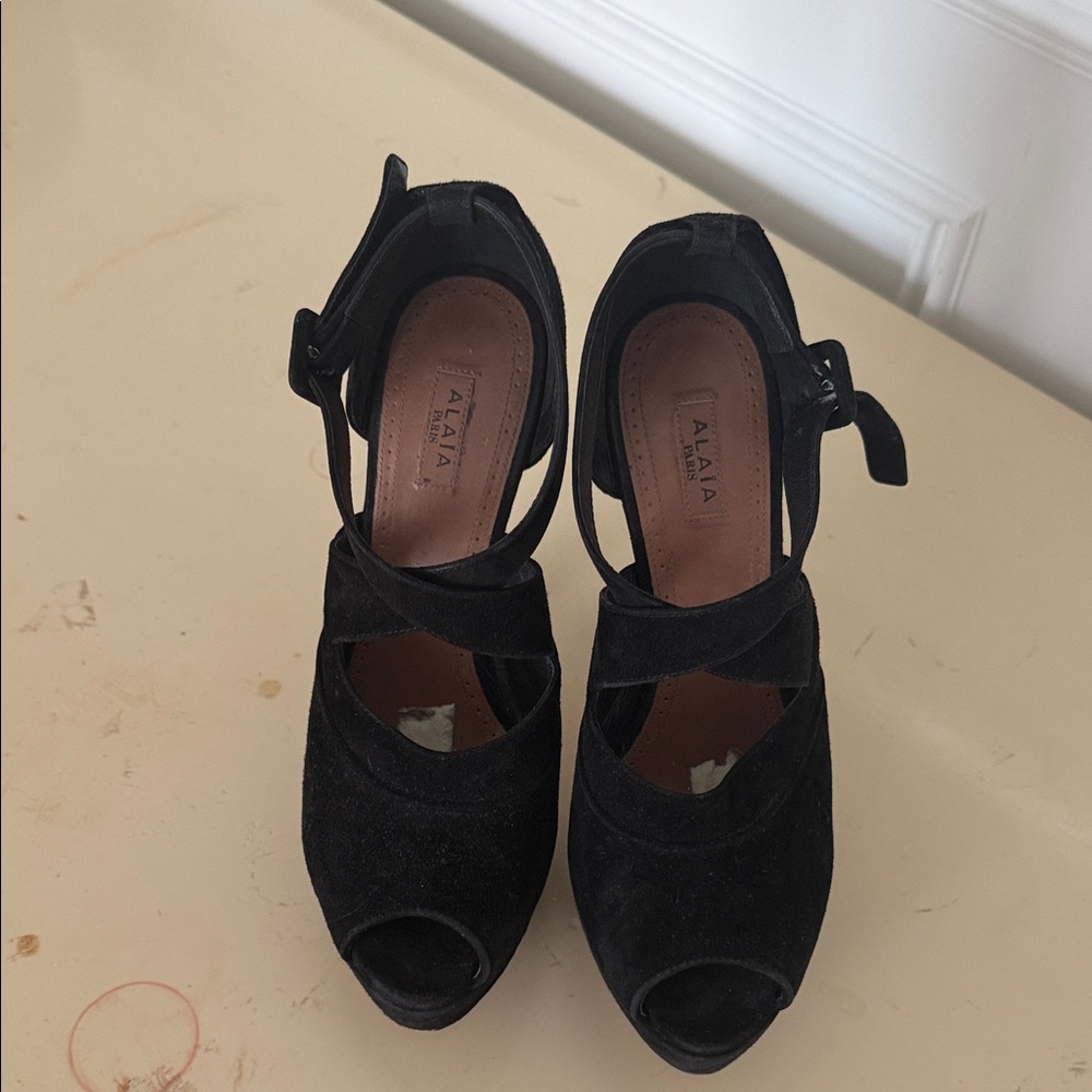 Alaia Black Suede Peep-Toe Heels